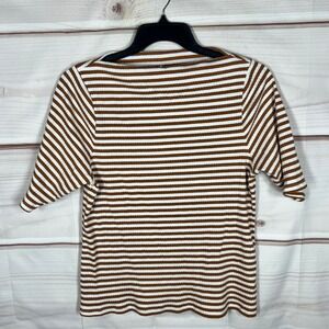 Old Navy Rib Knit Boat Neck Top Womens XXL Brown Striped Short‎ Sleeve T-Shirt